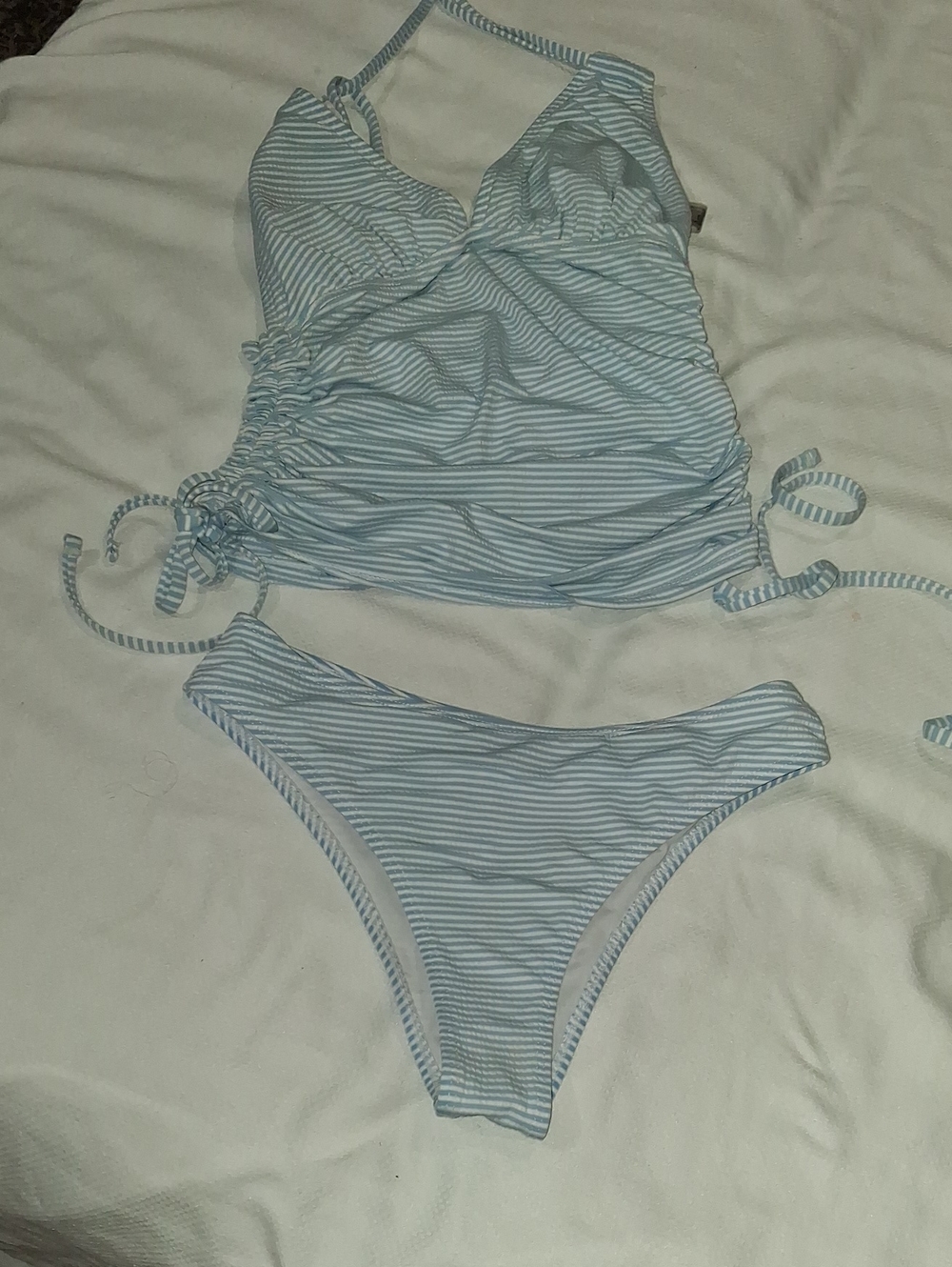 Light Blue Striped Women’s Tankini Swim Set